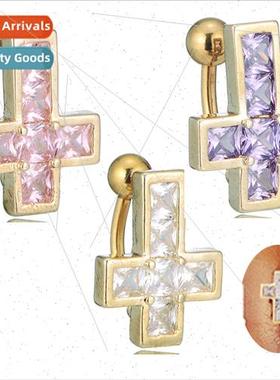 Medical Steel Piercing Jewelry 3A Zirconia Cross Navel Ring