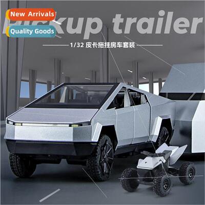 1:32 Tes pickup truck trailer caravan alloy model back to so