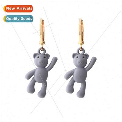Korean simple lerary model alloy lacquer bear earrings perso