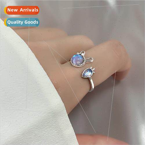 Illusion Moonstone Bunny Carrot Ring Korea Sweet Cool Moe Ra