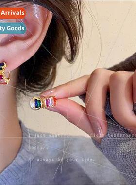spring color zirconia earrings niche color collision hundred