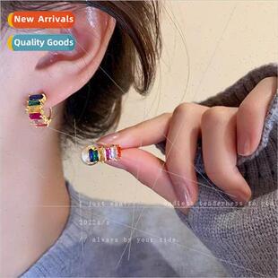 spring color zirconia earrings niche color collision hundred