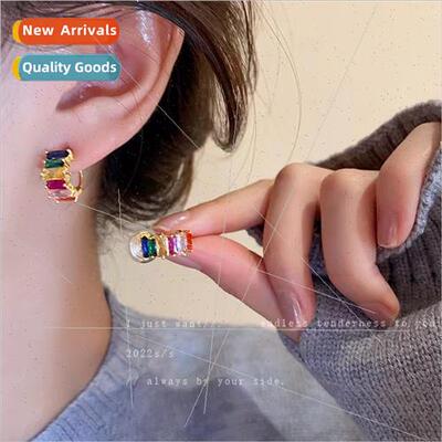 spring color zirconia earrings niche color collision hundred