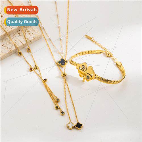 Europe new body tanium steel flower bracelet necklace female