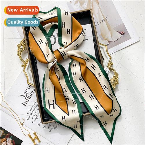 Korean  new spring fall letters long small silk scarf female