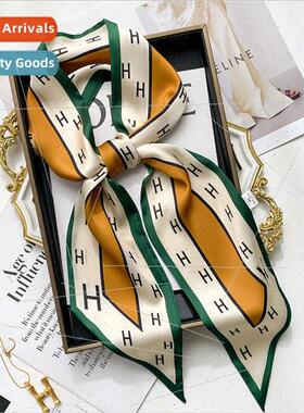 Korean  new spring fall letters long small silk scarf female