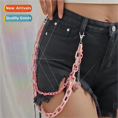 Ladies Heart Pink Acrylic Two Chains Chain Accessories Chris