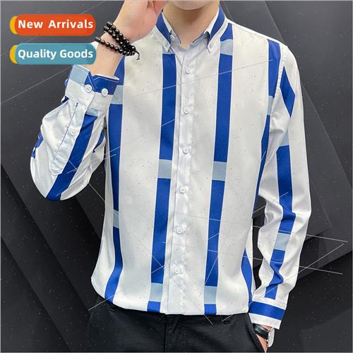 Striped shirt long-sleeved men spring fall new casual shirt