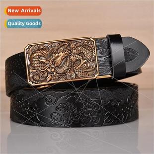automatic dragon buckle belt jean Ethnic personalized square