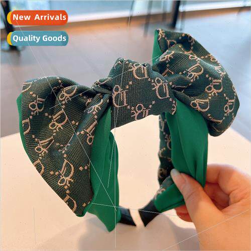 of retro embroidery letters color blocking bow hair band wid