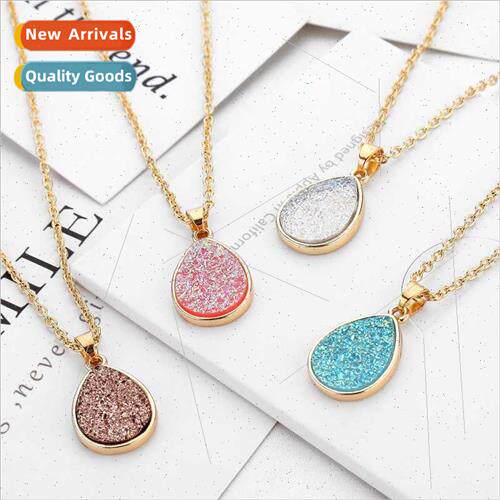 Korea simple colorful gold cluster teardrop necklace hundred