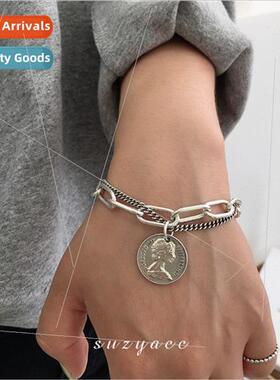 Korea silver bracelet female ins niche heavy duty chain retr