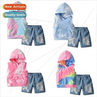2021 Summer Boys Hooded Sleeveless Tie-Dye Pullover T-Shirt