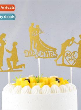 Baking Cake Decoration MR&MRS Love Wedding Proposal Golden O