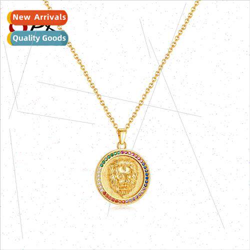 Europe new copper gold-plated color lion head pendant stainl