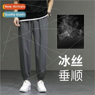thin casual straight drape loose summer men pants silk Ice