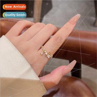 ins premium tassel zirconia flower ring women niche opening