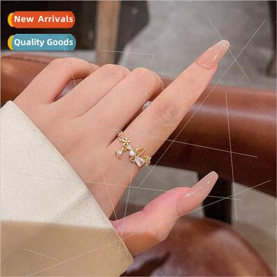 ins premium tassel zirconia flower ring women niche opening