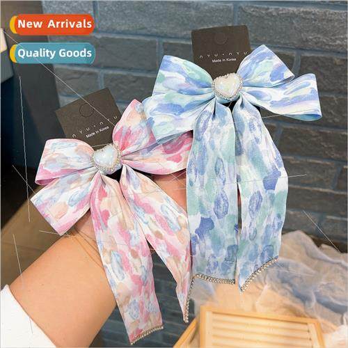 New large bow hair clips design sense clouds tie-dye ribbon