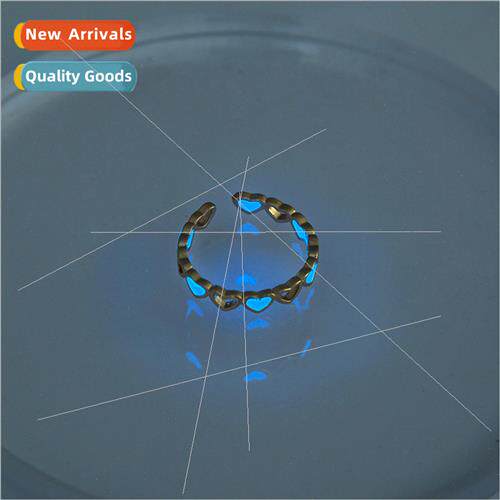 Europe retro blue luminous gold heart ring luminous simple h