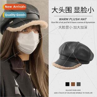 leather beret velvet winter warm thickened Autumn cap