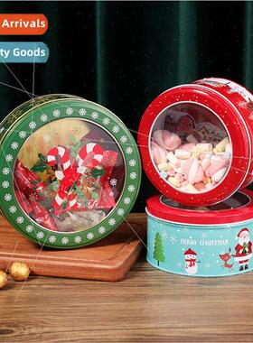 Christmas round transparent cartoon tin box baking biscus bi