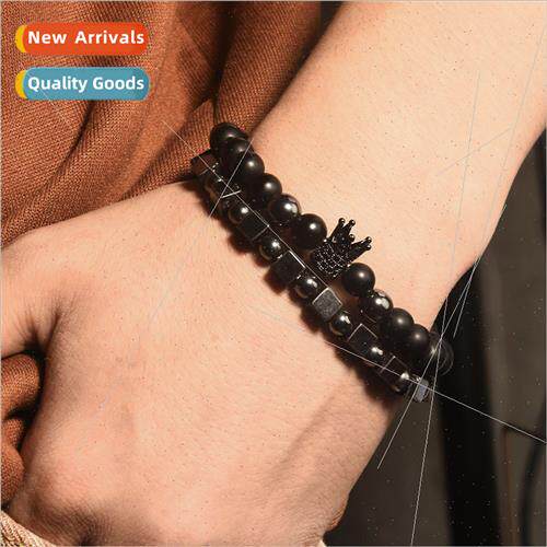 Jewelry Obsidian Men Bracelet Braided Rope Set Crown Bracele