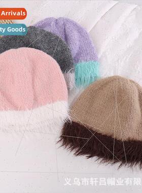 burlap stripes color blocking wool cap female Korea autumn w
