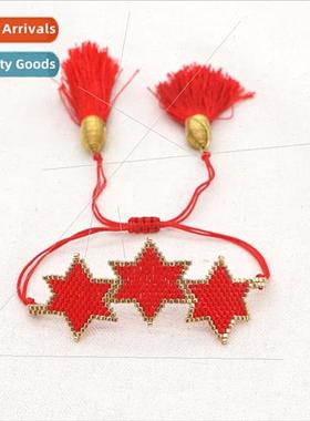 Ethnic  niche created rice beads hundred pentagram copper wi