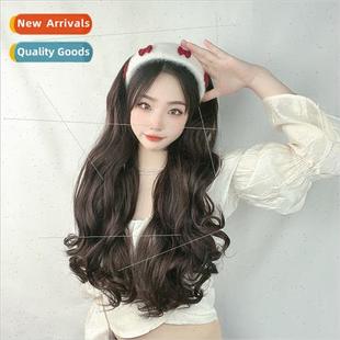 wig women long curly hair lazy hair band half head cover one