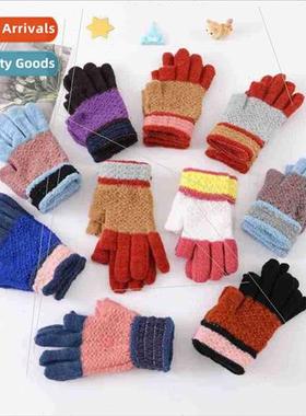 Solid colour patchwork striped warm gloves ins outdoor warm