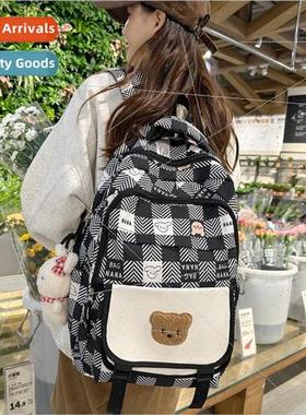 High-color ins cute bear schoolbag middle school girls shoul