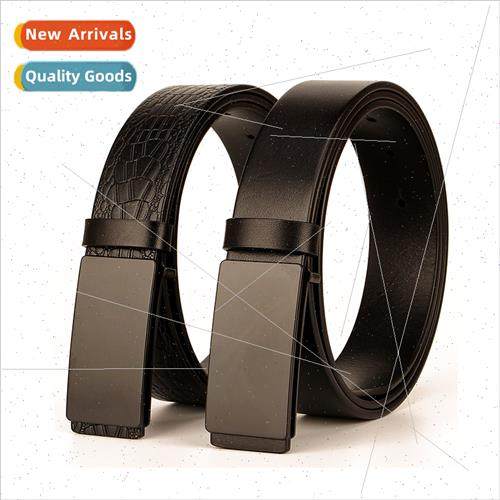 cool black plate buckle men belt simple versatile leather sm