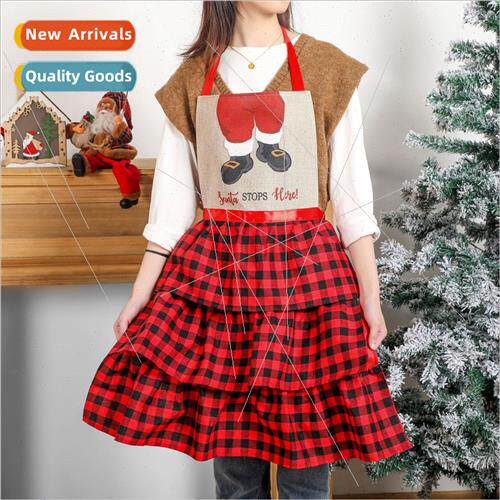 New Christmas apron red black plaid Christmas family party d