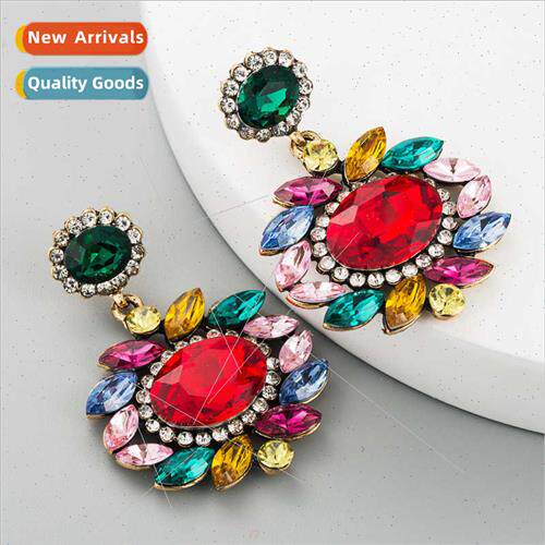 Europe retro earrings ladies fashion alloy glass rhinestone