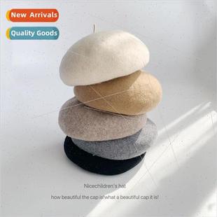 women fall hat knted blue beret Englretro Japanese winter