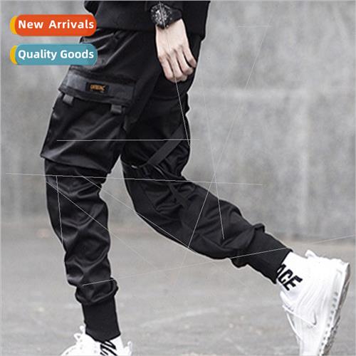 Spring and summer mens jogging pants multi-pocket sports leg