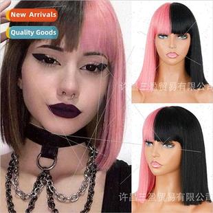 bangs leng black medium hair locks color pink wigs Europe