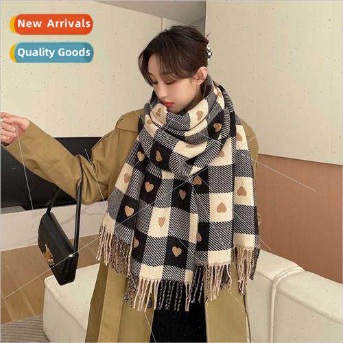 Scarf female fall winter Korean double-sided love plaid air