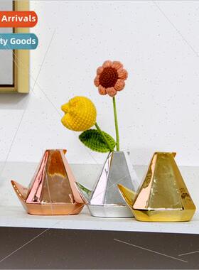 Creative cute wind ceramic vase ornament gold bird shape des