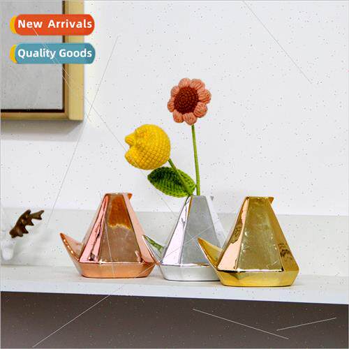 Creative cute wind ceramic vase ornament gold bird shape des
