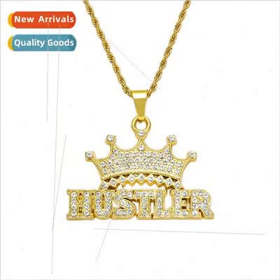 Europe  full diamonds crown letters pendant necklace hipster