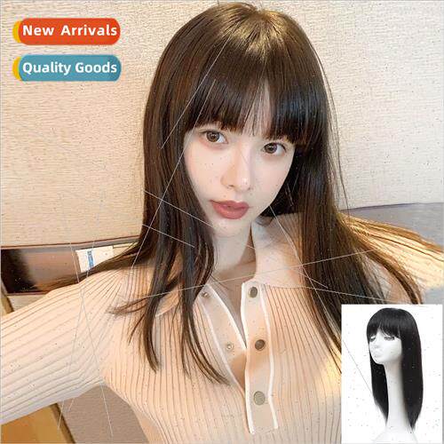 Wig female real hair head set air bangs long natural whole h