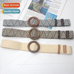 Women Retro Stripe Whe Black Belt Braided Ethnic Rope Wax
