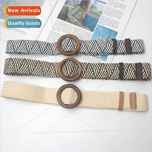 Wax Rope Retro Ethnic Braided Belt Women Black Whe Stripe De