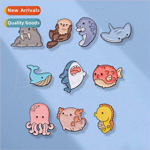 Cute cartoon marine animals metal corsage decorative button