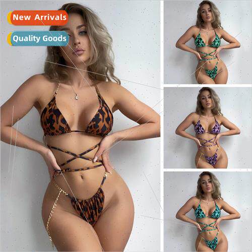 2022Europe Sexy Tie Leopard Print Spl Bikini New i Swimsu Wo