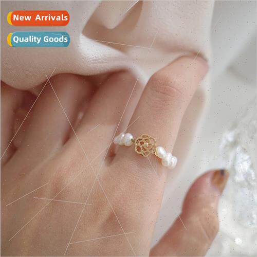 che ins pearl ring female sweet hollow flower finger ring re
