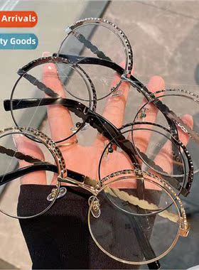 new round frame hollowed out anti-blue light glasses metal c