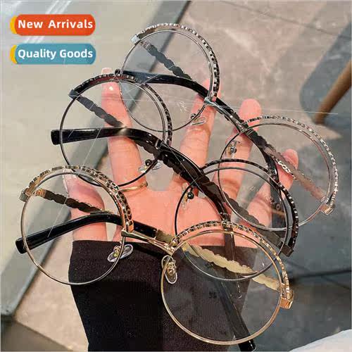 new round frame hollowed out anti-blue light glasses metal c